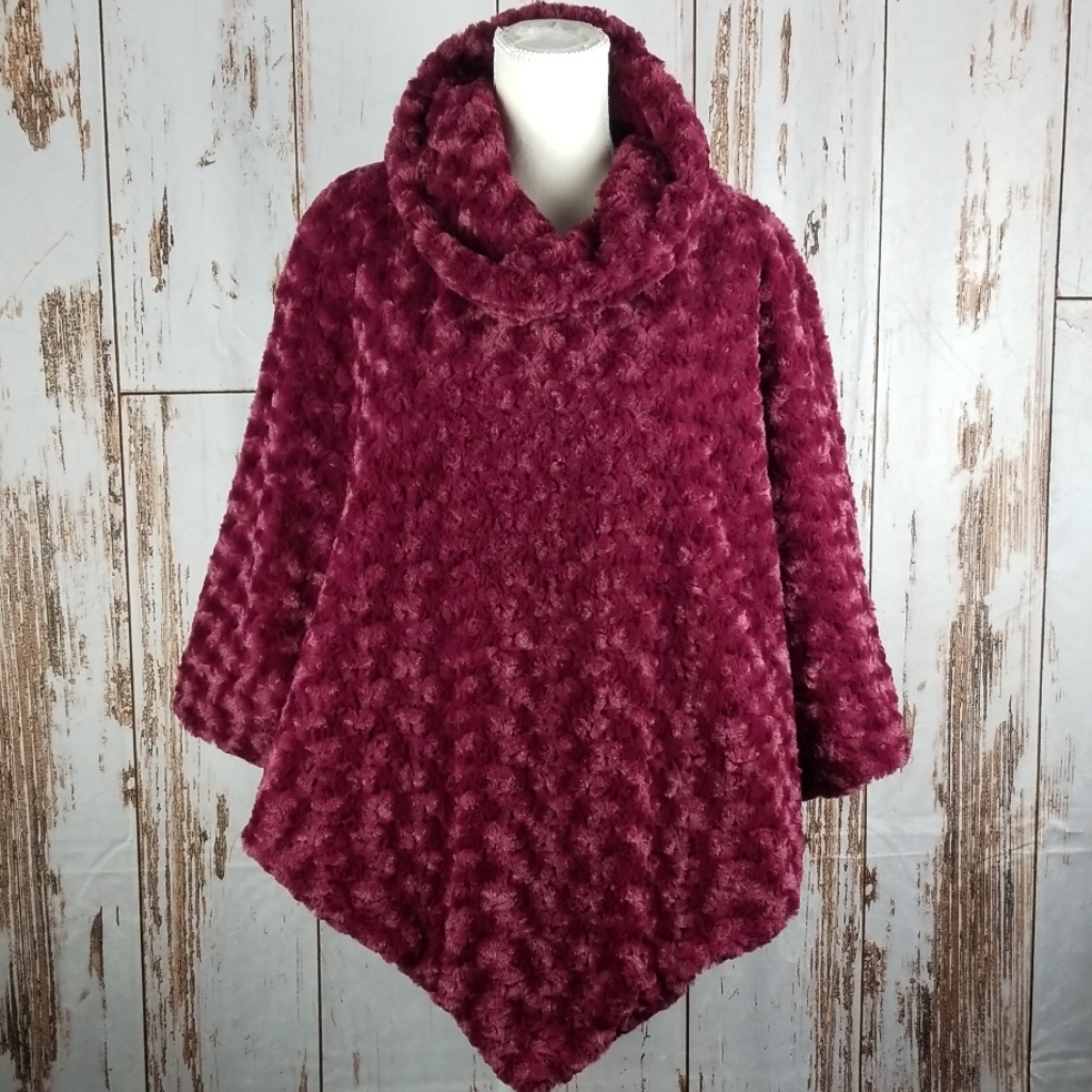 Pamela Mccoy Faux Fur Pointed Hem Cowl Neck Poncho